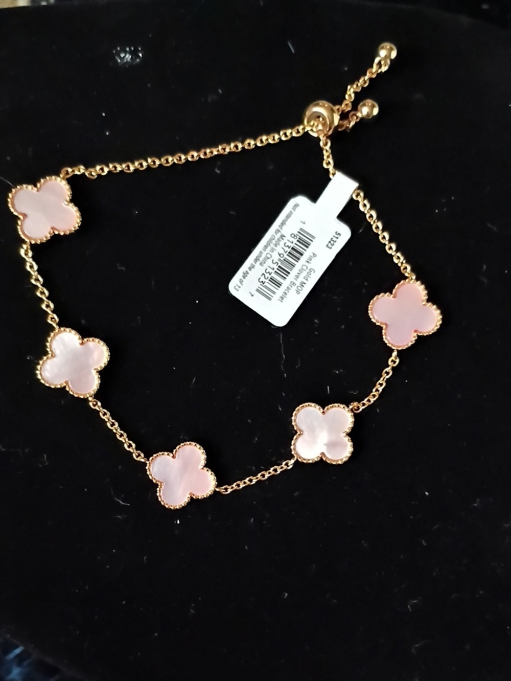 Pink Clover Gold-Tone Bracelet with Soft Pink Clover Motifs